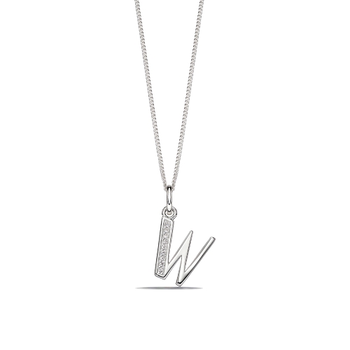 Pave Setting Round Art deco letter w Lab Grown Diamond Pendant Necklaces