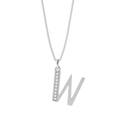 Pave Setting Round Silver Art deco letter w Pendant Necklaces