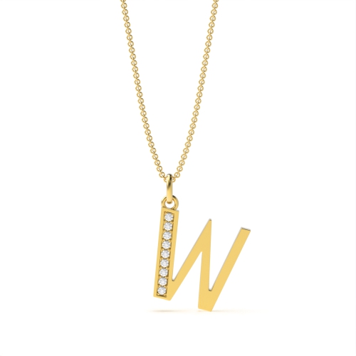 Pave Setting Round Yellow Gold Art deco letter w Pendant Necklaces
