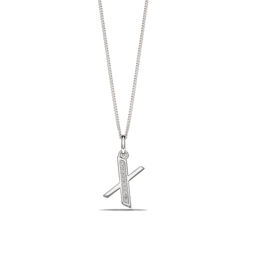 Art Deco Initial 'X' Name Lab Grown Diamond Pendant Necklace (20Mm X 8Mm)