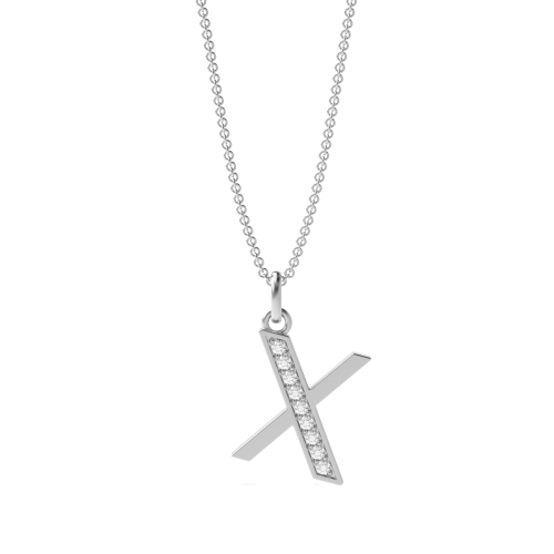 Pave Setting Round Silver Art deco letter x Pendant Necklaces