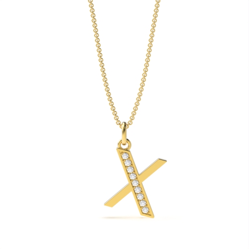 Pave Setting Round Yellow Gold Art deco letter x Pendant Necklaces