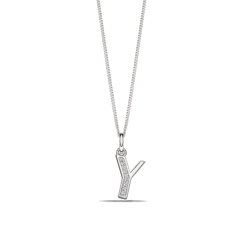 Pave Setting Round Art deco letter y Pendant Necklaces