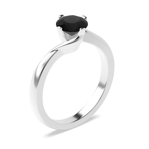 4 Prong Round Twisted open set Black Diamond Solitaire Engagement Rings