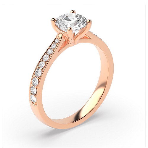 Round Rose Gold Pave set tappered shank Engagement Rings