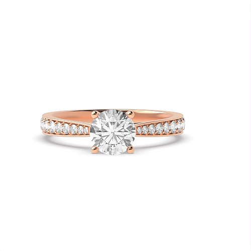 Round Rose Gold Pave set tappered shank Engagement Rings