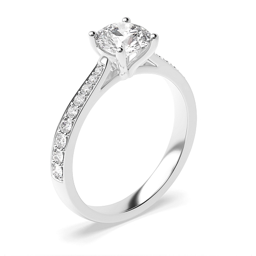 4 Prong Round Tapered Shank Side Stone Engagement Ring