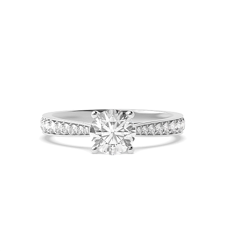 4 Prong Round Tapered Shank Lab Grown Diamond Side Stone Engagement Ring