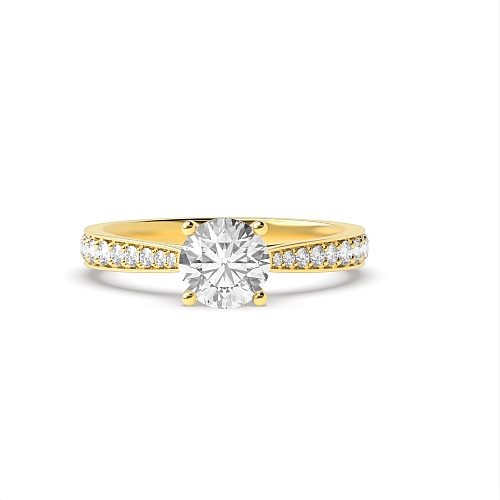 Round Yellow Gold Pave set tappered shank Side Stone Engagement Rings