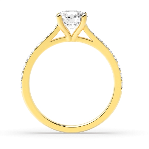 Round Yellow Gold Pave set tappered shank Side Stone Engagement Rings