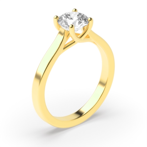 4 Prong Round Yellow Gold Crossover claws Engagement Rings