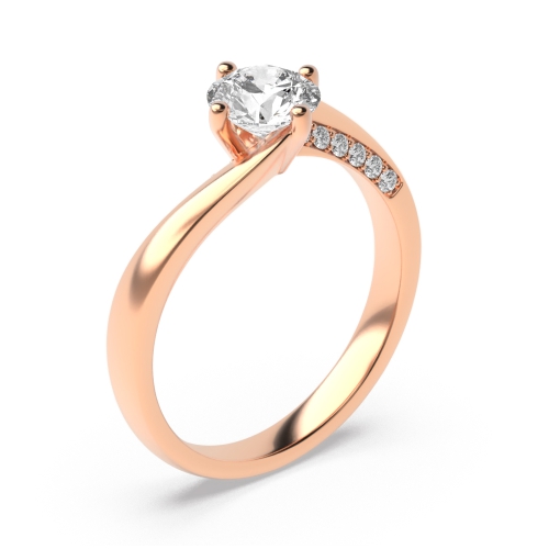 Twist Prong Set Round Side Stone Diamond Engagement Ring