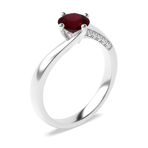 4 Prong Round Twist Ruby Side Stone Engagement Ring