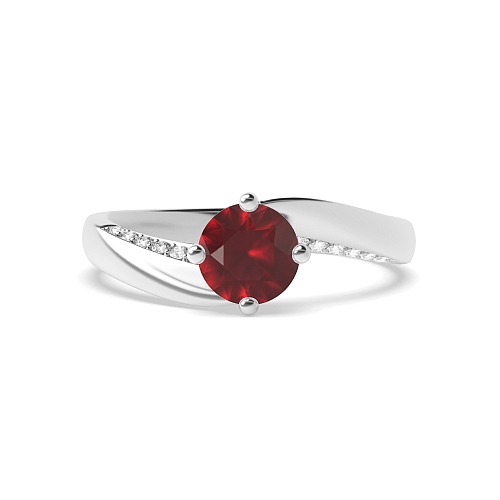 4 Prong Round Twist Ruby Side Stone Engagement Ring