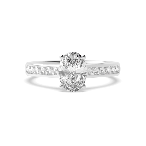 4 Prong Oval Silver Diamond set on shoulder Engagement Rings