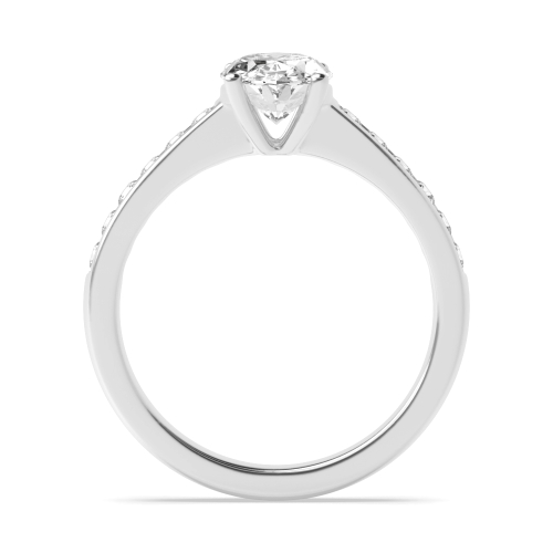 4 Prong Oval Silver Diamond set on shoulder Engagement Rings