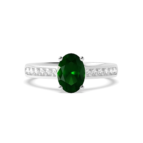 Oval Diamond set on shoulder Emerald Engagement Rings