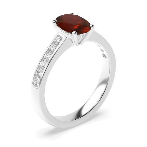 Oval Diamond set on shoulder Garnet Engagement Rings
