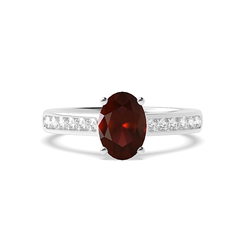 Oval Diamond set on shoulder Garnet Engagement Rings