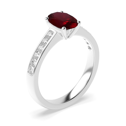 Oval Diamond set on shoulder Ruby Engagement Rings