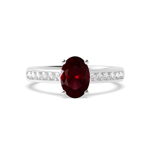 Oval Diamond set on shoulder Ruby Engagement Rings