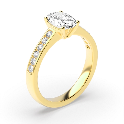 Oval Yellow Gold Diamond set on shoulder Engagement Rings