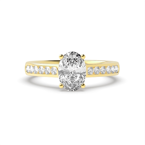 Oval Yellow Gold Diamond set on shoulder Engagement Rings