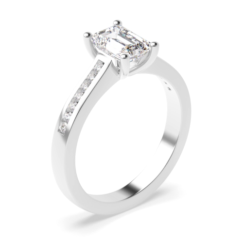 4 Prong Emerald Platinum Side Stone Engagement Rings