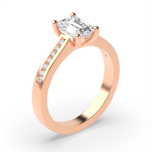 4 Prong Emerald Rose Gold Channel set shank Engagement Rings