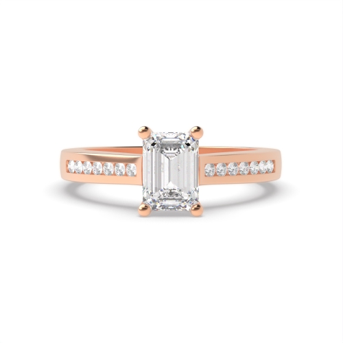 4 Prong Emerald Rose Gold Channel set shank Engagement Rings