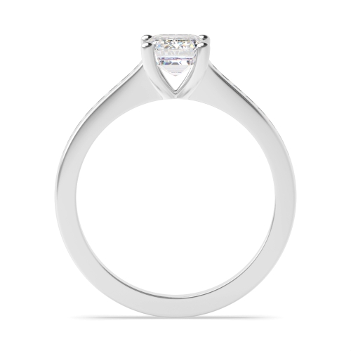 4 Prong Emerald Silver Channel set shank Side Stone Engagement Rings