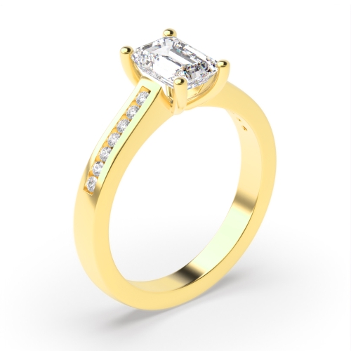 4 Prong Emerald Yellow Gold Channel set shank Engagement Rings