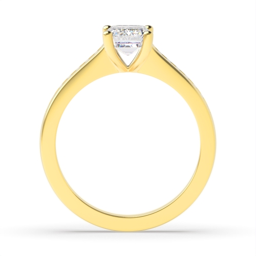 4 Prong Emerald Yellow Gold Channel set shank Engagement Rings