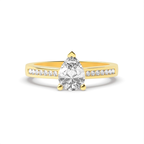 Prong Pear Yellow Gold Channel set shank Engagement Rings