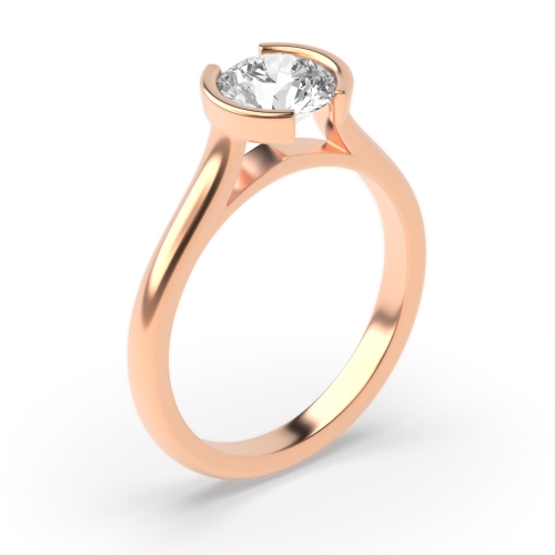 Semi Bazel Set Round Cut Solitaire Diamond Engagement Rings White Gold / Platinum