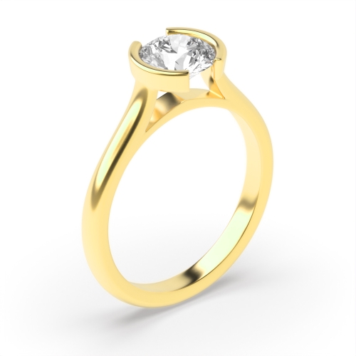 Semi Bazel Set Round Cut Solitaire Diamond Engagement Rings White Gold / Platinum