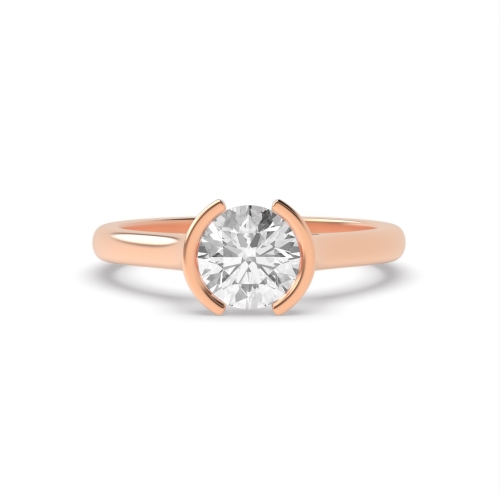 Bezel Setting Round Rose Gold Half moon Engagement Rings