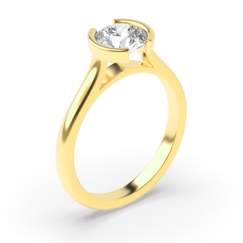 Bezel Setting Round Yellow Gold Half moon Engagement Rings