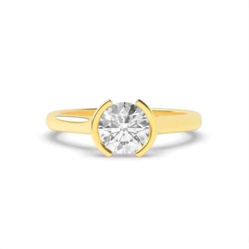 Bezel Setting Round Yellow Gold Half moon Engagement Rings