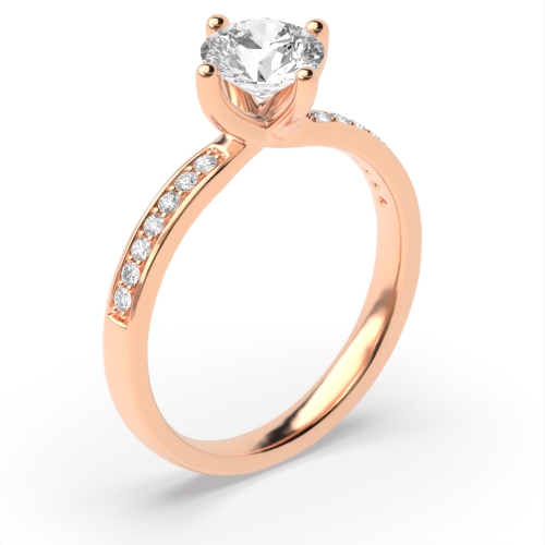 Round Cut Shoulder Set Accented Side Diamond Engagement Ring