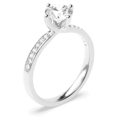 Round Cut Shoulder Set Accented Side Lab Grown Diamond Engagement Ring