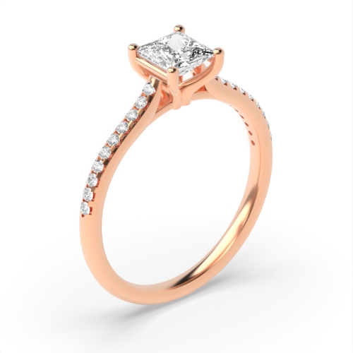 Prong Setting Princess & Round Shoulder Set Accented Side Diamond Engagement Ring