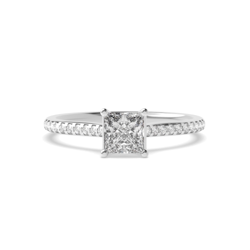 4 Prong Princess Delicate Shank Side Stone Engagement Ring