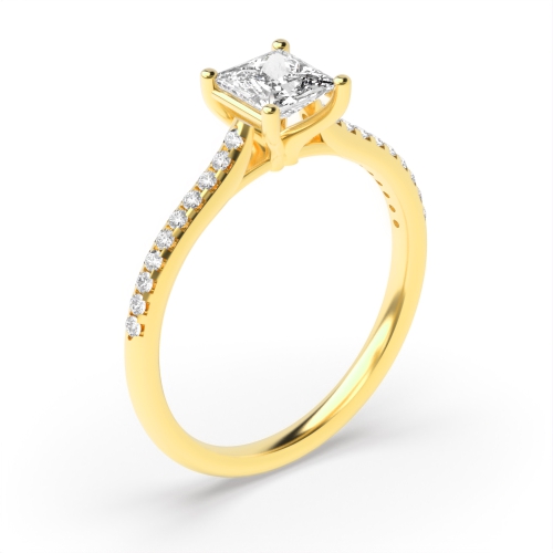 Prong Setting Princess & Round Shoulder Set Accented Side Diamond Engagement Ring