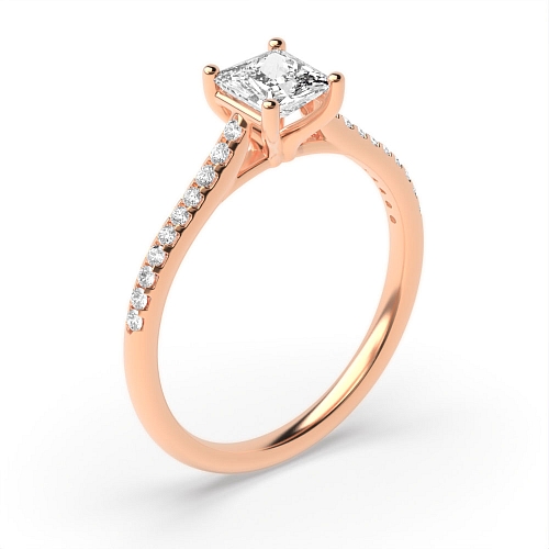 Princess Rose Gold Delicate shank Side Stone Engagement Rings