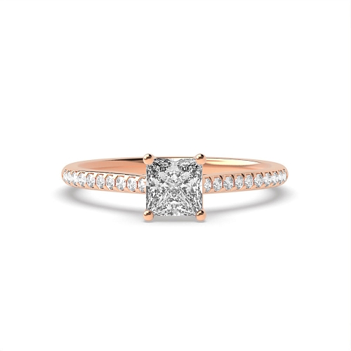 Princess Rose Gold Delicate shank Side Stone Engagement Rings