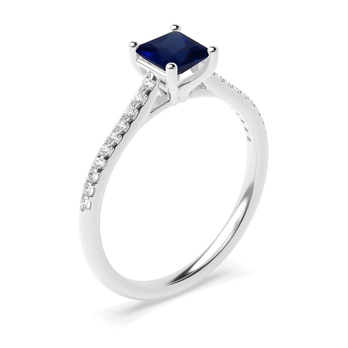 Princess Delicate shank Blue Sapphire Engagement Rings