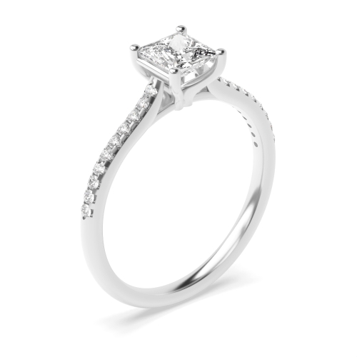 4 Prong Princess Delicate Shank Side Stone Engagement Ring