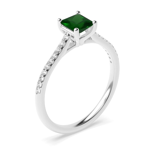 Princess Delicate shank Emerald Side Stone Engagement Rings