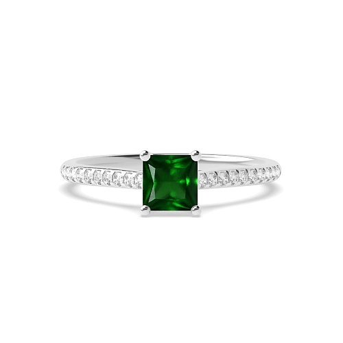 Princess Delicate shank Emerald Side Stone Engagement Rings